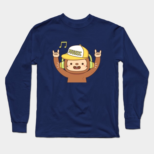 Cute Monkey Loves Listening To Music Long Sleeve T-Shirt by rustydoodle